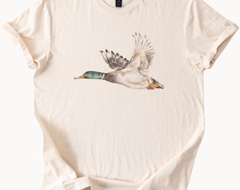 Mallard Duck Flying Graphic T Shirt Watercolor Bird Nature Lover Shirt Animal Art Tee Wildlife Illustration Shirt Outdoorsy Gift