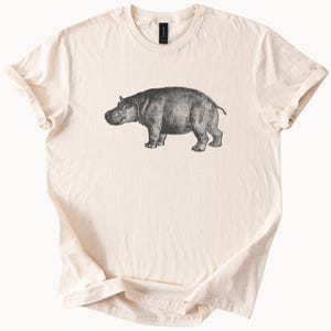 Hippo Graphic T Shirt Realistic Animal Illustration Tee Natural Ivory Shirt for Wildlife Lovers Unique Hippopotamus Drawing Shirt