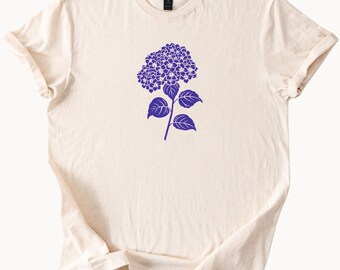Blue Hydrangea Flower T Shirt Floral Graphic Tee Botanical Shirt
