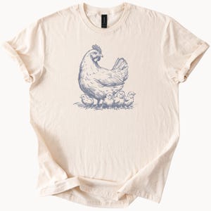 Farm Chicken with Baby Chicks Graphic Shirt Country Animal Sketch Tee for Chicken Lovers Hen and Chicks Drawing TShirt Gift