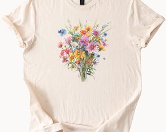 Colorful Wildflower Bouquet Graphic Tee Floral Summer Shirt Nature Garden TShirt Aesthetic Flower Shirt Soft Cotton Casual Outfit