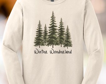 Winter Wonderland Graphic Shirt Pine Tree Scene Nature Outdoor Christmas Holiday Long Sleeve Forest Tee Christmas Tree Gift Top