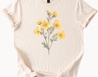 Yellow Wildflower Graphic T Shirt Botanical Floral Tee Nature Lover Shirt Garden Flower Art Shirt Plant Illustration Shirt Gift for Her