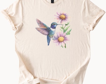 Kolibri-T-Shirt mit Blumenmuster, Geschenk für Vogelliebhaber, Natur-inspiriertes Shirt