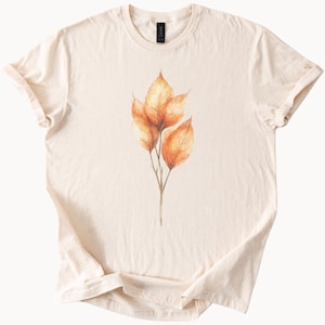 Fall Leaves Graphic Tee Autumn Botanical Shirt Watercolor Leaf Print Nature Inspired T Shirt Earthy Plant Art Soft Neutral Top