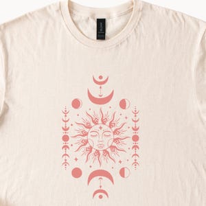 Celestial Sun and Moon Shirt Phases TShirt Boho Witchy Graphic Tee Beige Color