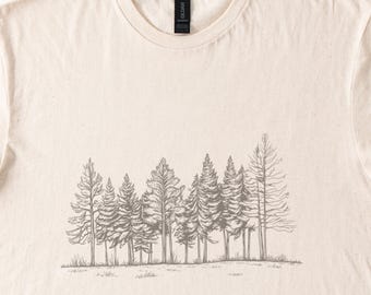 Skogsträdskjorta Unisex linjeskiss grafisk natur skog illustration utomhus vandringskjorta