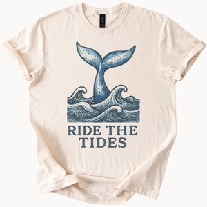 Whale Tail T Shirt Ocean Waves Ride The Tides Graphic Tee Sea Lover Gift
