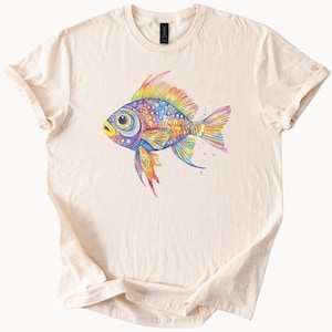 Colorful Fish Graphic Tee Aquatic Art TShirt Ocean Lover Gift Unique Fish Design Top