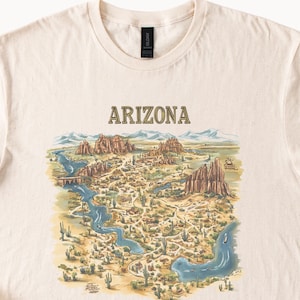Arizona Karte T-Shirt Illustrierte Zustand Grafik Tee Souvenir Geschenk