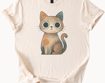Camiseta de gatito de ojos grandes, adorable regalo para amantes de los gatos, diseño de animales, linda camiseta con gráfico felino, regalo para dueños de mascotas, top único