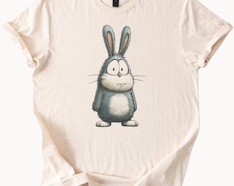 Cute Cartoon Bunny T Shirt Funny Blue Rabbit Graphic Tee Adorable Animal Character Shirt Unique Gift for Animal Lovers Soft Cotton Top