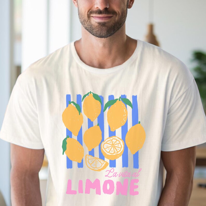 La Vita Al Limone Citron Grafisk T-shirt Söt Sommarfruktt-T-shirt Färgglad Italiensk Lemonad-T-shirt Citronskiva Konst Trendig Citron-T-shirt bild 4