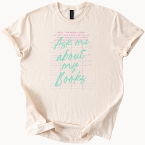 Pergunte-me sobre meus livros Camiseta gráfica, cartão de biblioteca, presente para amantes de livros, camiseta literária para leitores, professor bibliotecário