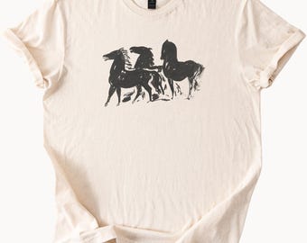 Three Wild Horses Graphic Tee Animal Lover Shirt Equestrian Style