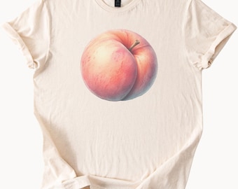Peach Graphic T Shirt Realistic Fruit Art Shirt Pastel Peach Drawing Tee Summer Aesthetic Peach Lover Gift Soft Cotton Peach Shirt