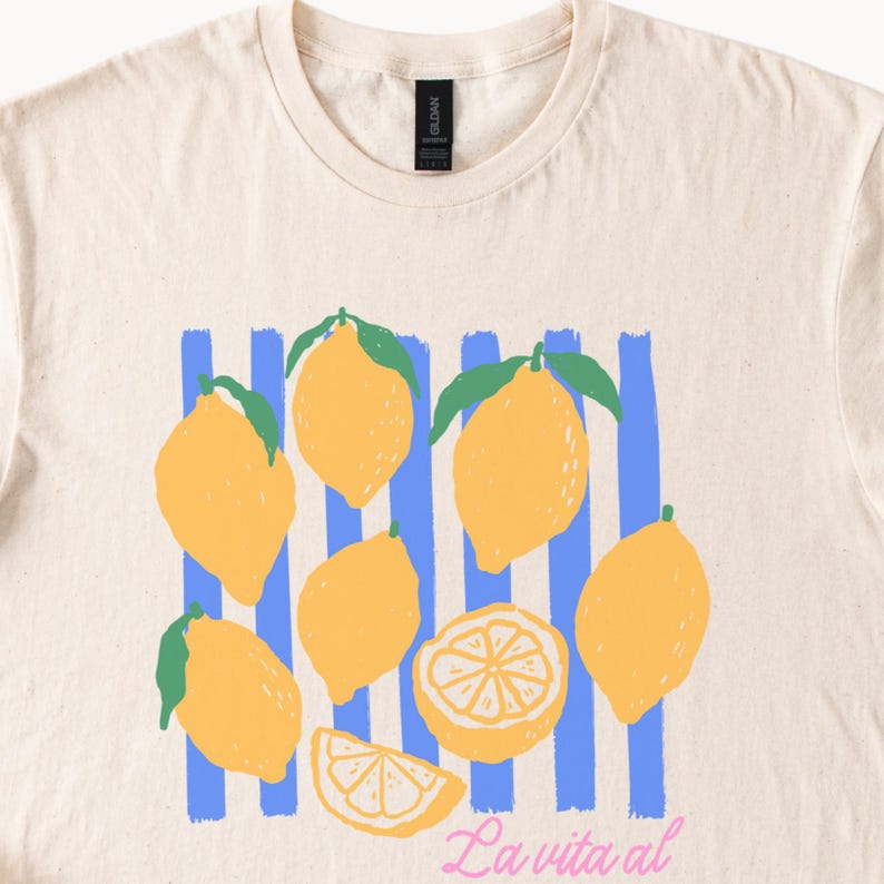 La Vita Al Limone Citron Grafisk T-shirt Söt Sommarfruktt-T-shirt Färgglad Italiensk Lemonad-T-shirt Citronskiva Konst Trendig Citron-T-shirt bild 2