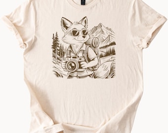 Cool Fox Hiker TShirt Outdoors Adventure Photography Tee