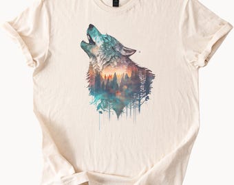 Howling Wolf Forest Graphic Tee Nature Lover Shirt Wildlife TShirt