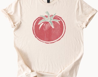 Tomato graphic shirt retro style red garden vegetable tee rustic farm produce design foodie tshirt gift for gardeners or chefs