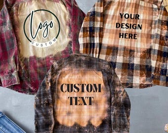 Custom Text Shirt, Your Design Here Flannel, Personalized Logo Shirt, Customized Text Shirt, Unique Design Shirt, Custom Shirt Bleached