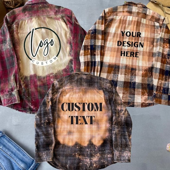 Custom Text Shirt, Your Design Here Flannel, Personalized Logo Shirt, Customized Text Shirt, Unique Design Shirt, Custom Shirt Bleached