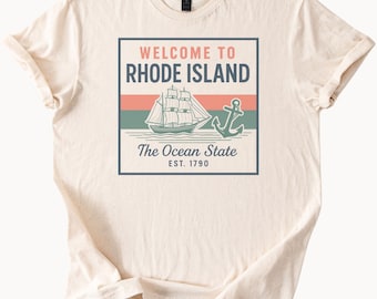 Rhode Island Welcome Shirt Ocean State Graphic Tee Nautical Ship Anchor Design Rhode Island Souvenir Apparel Est 1790 State Pride Gift