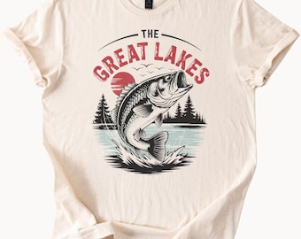 Great Lakes Bass Fish T-Shirt Angeln Grafik T-Shirt Im Freien Natur Liebhaber Geschenk