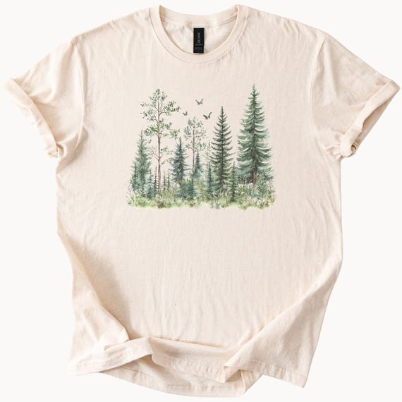 Forest Tree Line Sketch Nature TShirt Outdoorsy Tee Woodland Clothing