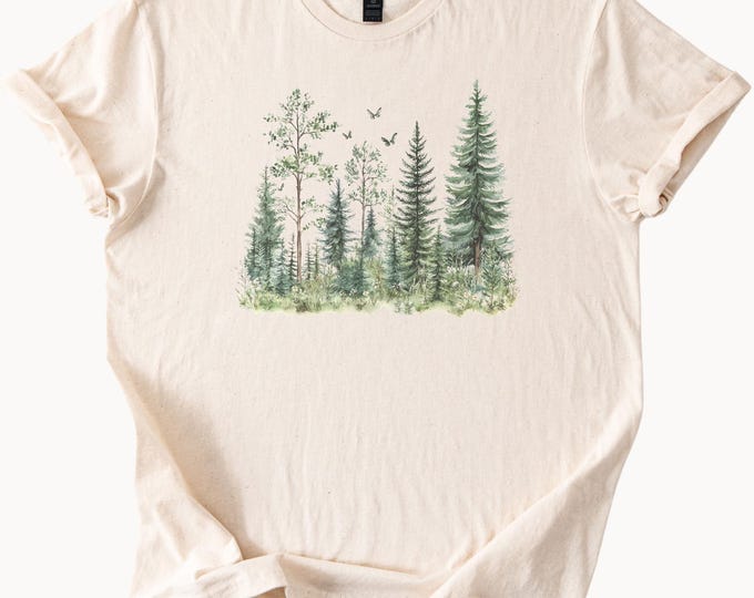 Forest Tree Line Sketch Nature TShirt Outdoorsy Tee Woodland Clothing