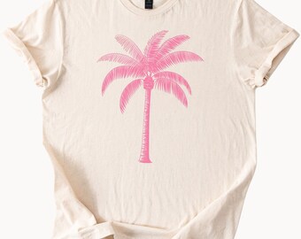 Palm Tree Graphic Tee Shirt Pink Tropical Beach Summer Aesthetic Palm Tree T Shirt Soft Cotton Palm Tree Top for Women and Men