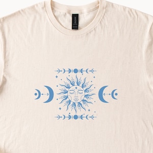 Celestial Sun Moon Shirt Phases Graphic TShirt Boho Witchy Tee Gift Beige Color