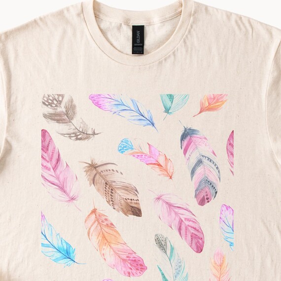 mare マレ Feather Like Over Tshirts Colorful Feather Graphic T Shirt Watercolor Boho Feather Tee