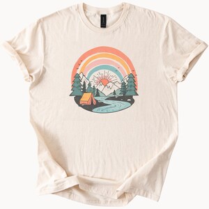 Retro Camping Rainbow T Shirt Nature Explore Graphic Tee