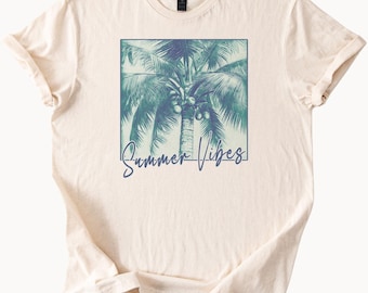 Camiseta gráfica Palm Tree Summer Vibes para férias na praia