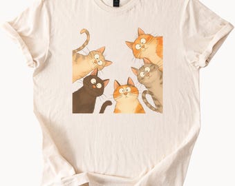 Cute Cartoon Cats Graphic Shirt Five Playful Kittens Illustration Cat Lover Gift Animal Art Tee Soft Casual Cat T Shirt