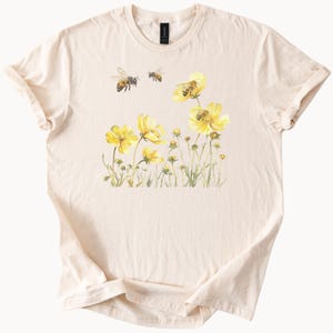 Yellow Wildflowers and Bees Graphic Tee Floral Nature Insect Shirt Botanical Spring Garden Art Shirt Natural Earthy Outfit