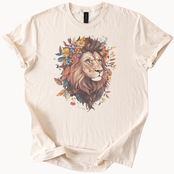 Lion King Graphic Shirt Fall Floral Animal Tee Nature Wild Cat