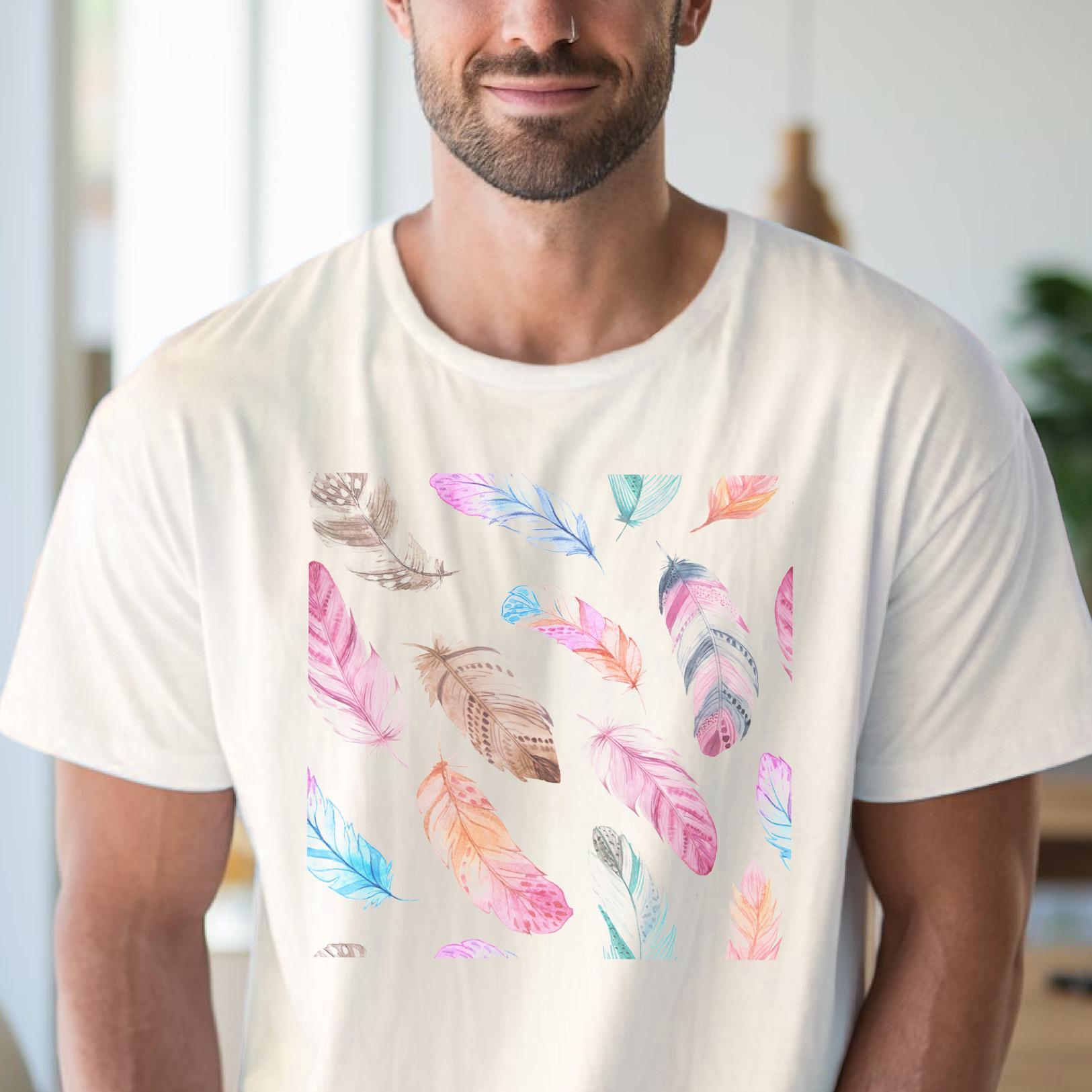 Colorful Feather Graphic T Shirt Watercolor Boho Feather Tee