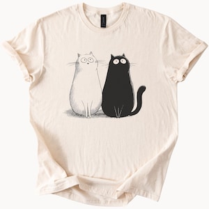 Black and White Cats T Shirt Cute Kawaii Kitten Tee Funny Cat Lover Gift