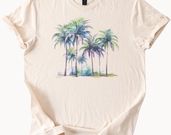 Tropische Palmen Grafik T-Shirt Aquarell Strand Shirt Sommer Ferien Palme TShirt Natur Kunst Geschenk Cooles lässiges Grafik Shirt