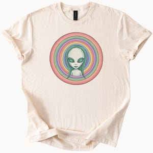 Trippy Alien T Shirt Rainbow Circle Extraterrestrial Tee Sci Fi UFO Gift Space Fan Graphic Apparel