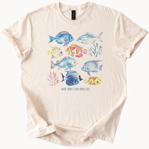 Tropical Fish T Shirt Natural Beige Color Cotton Ocean Reef Graphic Tee