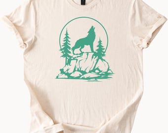 Howling Wolf Mountain Scene Graphic Tee Nature Lover Shirt Unisex TShirt