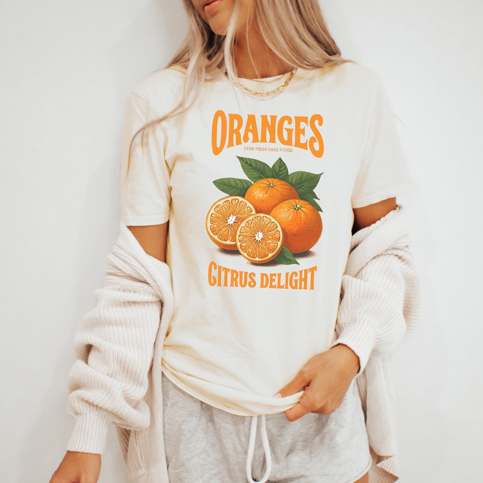 オレンジのグラフィックTシャツ シトラスデライトフルーツイラスト