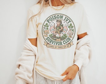 Camiseta retro con estampado divertido del Club de Supervivientes de Hiedra Venenosa. Humor para actividades al aire libre.