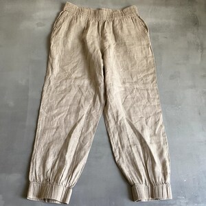 Flax Pants Womens Medium Jogger Linen Tan Beach Pockets summer Neutral Beige Linen Pants, Elastic Waist Casual Trousers, Sustainable Fashion