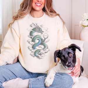 여의주 Korean Dragon Ascending Through Clouds Sweatshirt