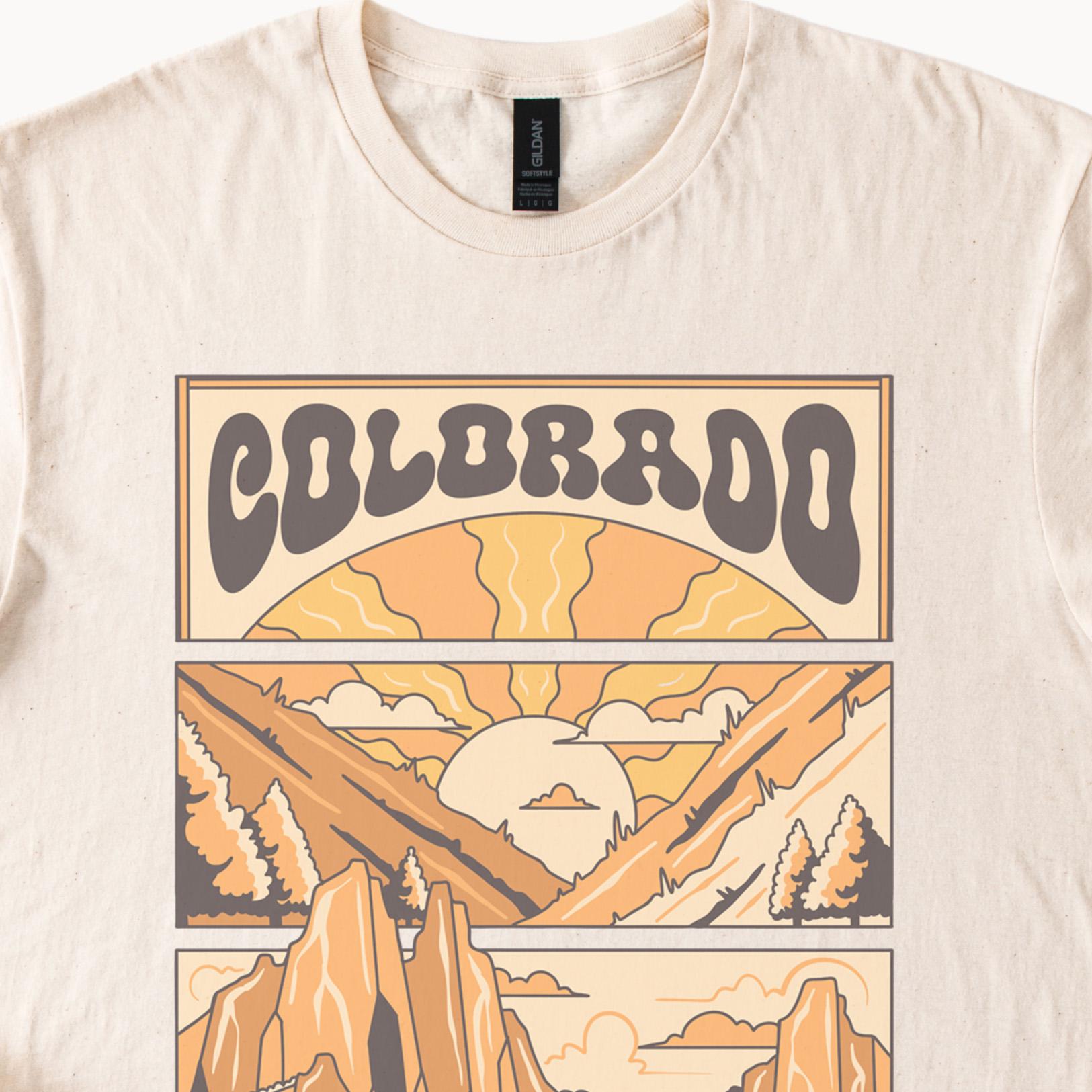 Colorado Graphic T Shirt Retro Mountain Sunrise Sunset Art the 