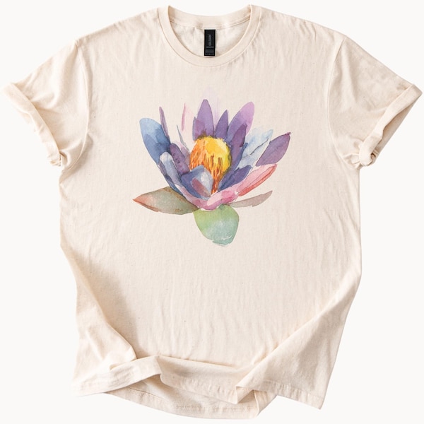 Watercolor Lotus Flower T Shirt Artistic Pastel Floral Graphic Shirt Unique Art Print Cotton Tee Soft Cream Womens Mens Gift Summer Style